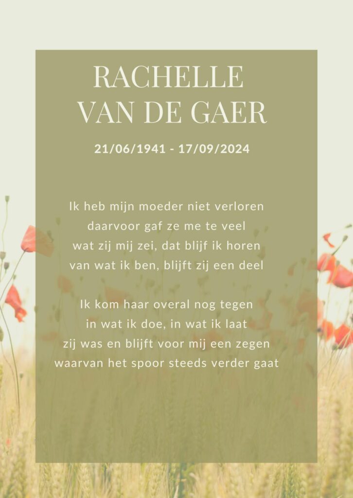 Overlijden Rachelle Van de Gaer
